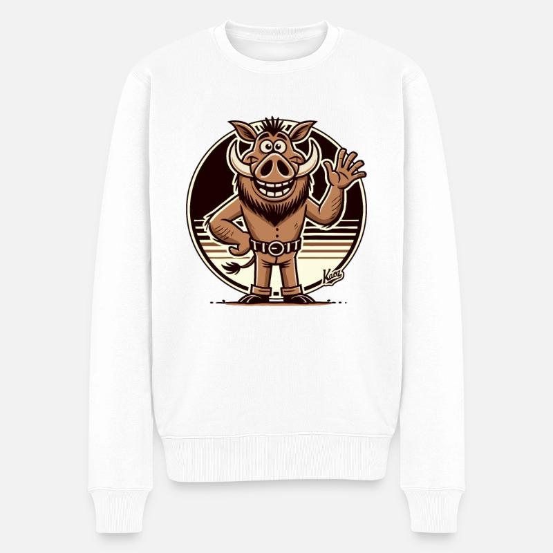 Freundliches Wildschwein winkt - Männer Premium Bio Pullover - Weiß