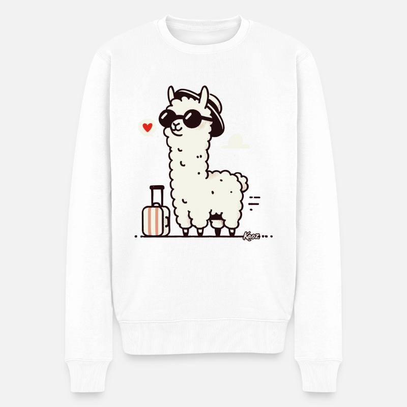Reise Lama mit Koffer - Männer Premium Bio Pullover - Weiß
