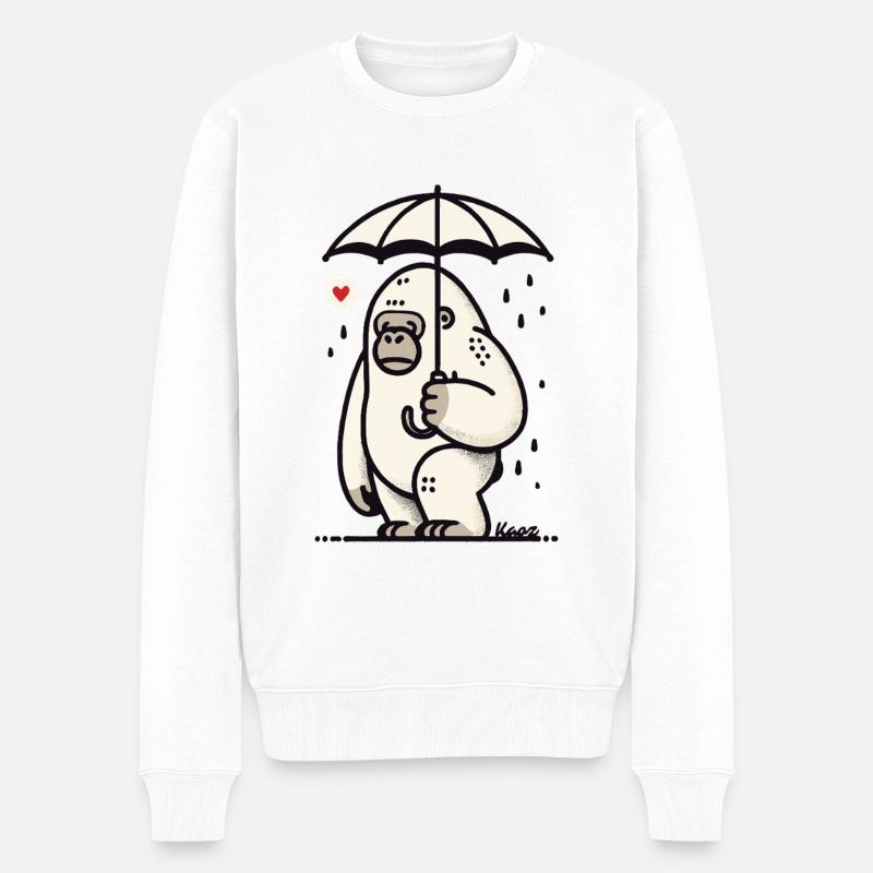 Trauriger Gorilla mit Regenschirm - Männer Premium Bio Pullover - Weiß