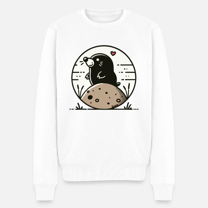 Glücklicher Maulwurf auf Hügel - Männer Premium Bio Pullover - Weiß