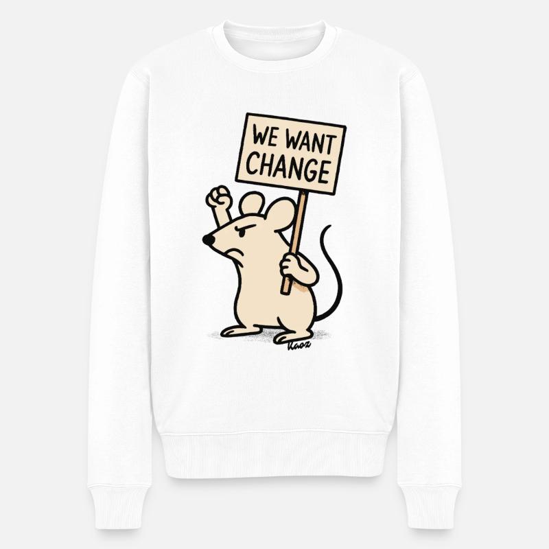 Protest-Maus mit Schild: „Wir wollen Wandel“ - Männer Premium Bio Pullover - Weiß