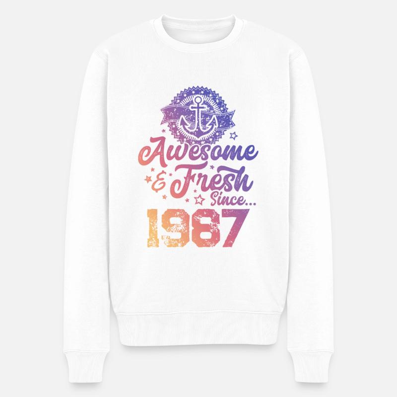 1987 awesome fresh - Männer Premium Bio Pullover - Weiß