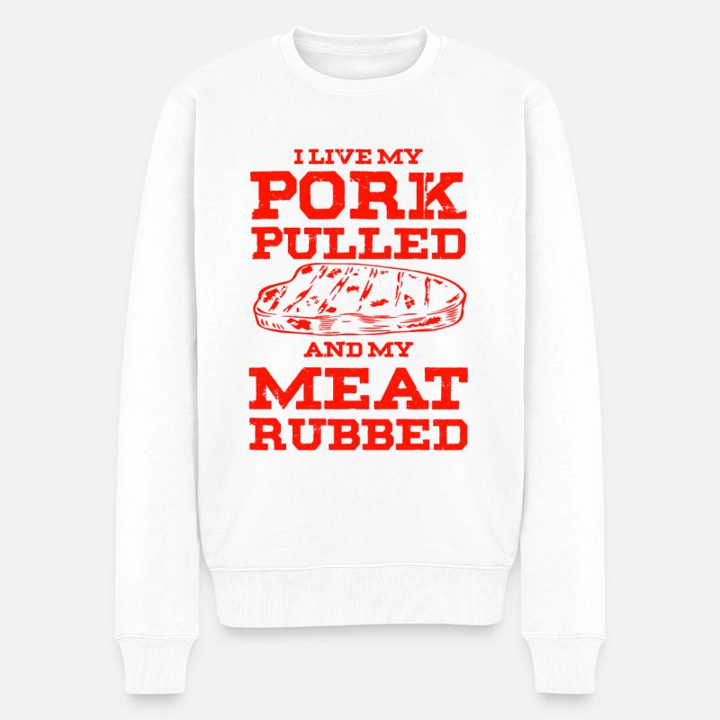 schweinefleisch grill spruch - Männer Premium Bio Pullover - Weiß
