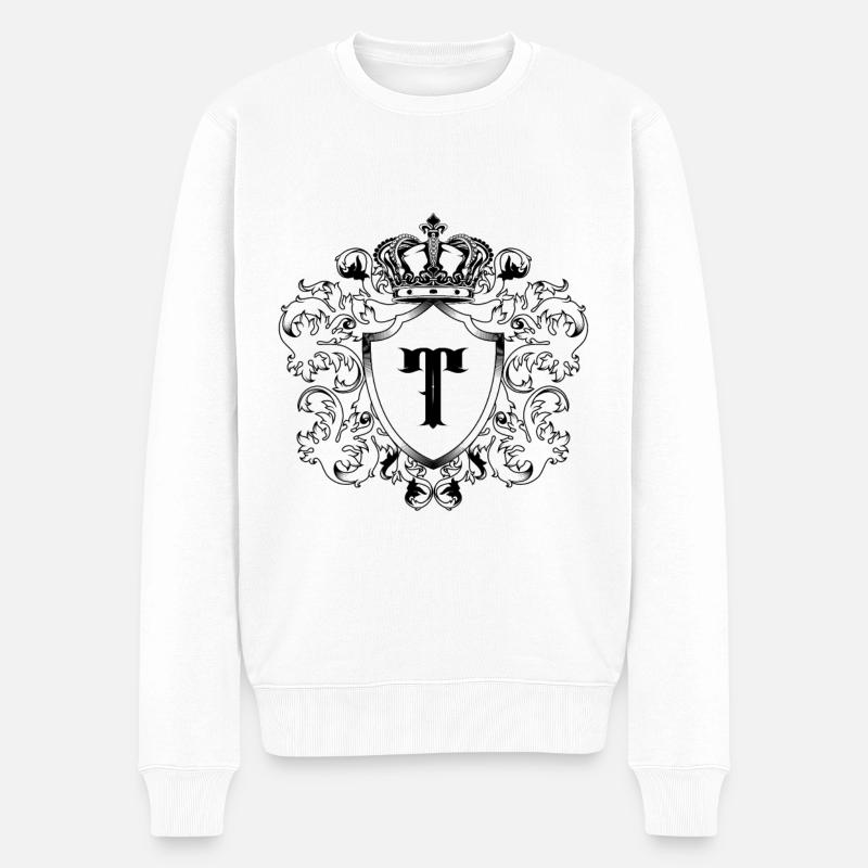 T Buchstabe Wappen - Männer Premium Bio Pullover - Weiß