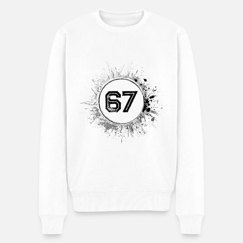 67 Zahl Klecks - Männer Premium Bio Pullover - Weiß