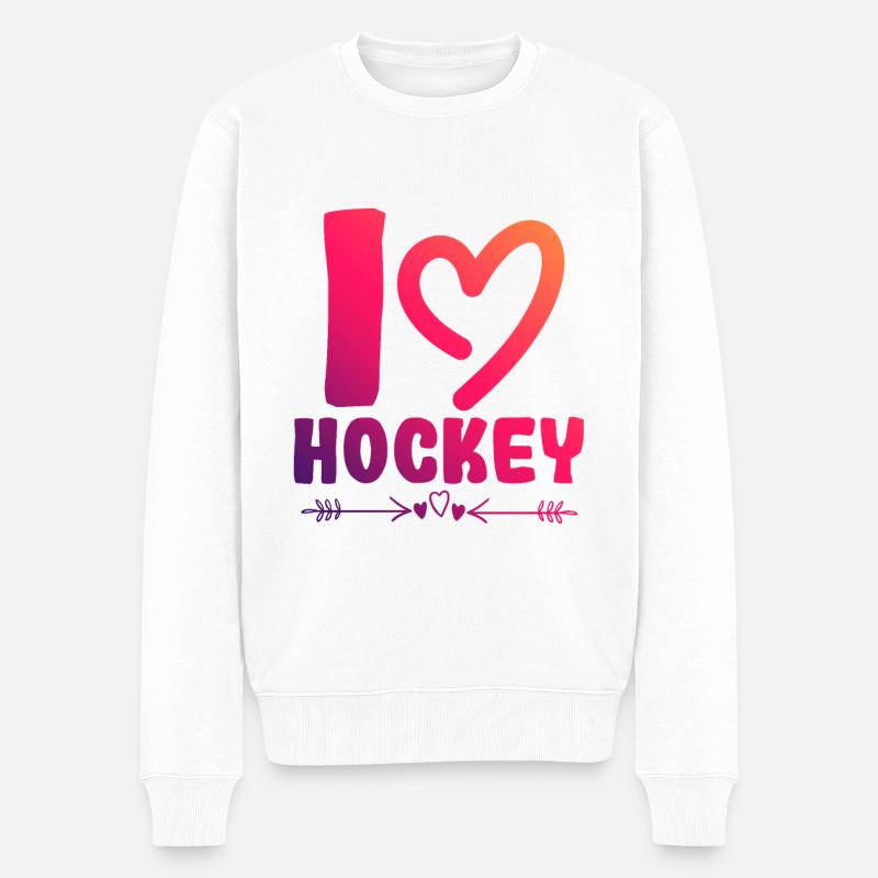 Ich liebe Hockey - Männer Premium Bio Pullover - Weiß