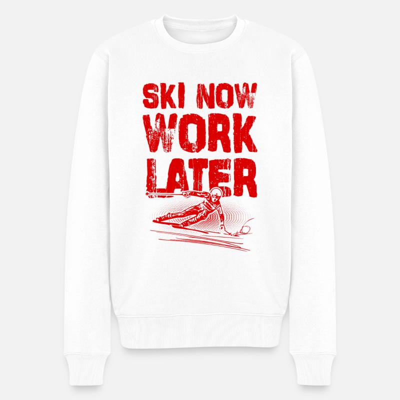 Ski travaille maintenant plus tard - Pull Premium bio Homme - blanc