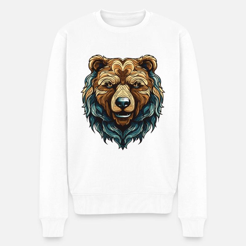 Bär Portrait - Männer Premium Bio Pullover - Weiß
