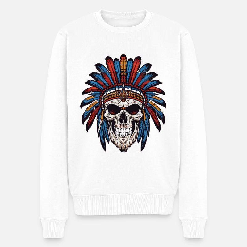 Apache Indianer Häuptling Totenkopf - Männer Premium Bio Pullover - Weiß