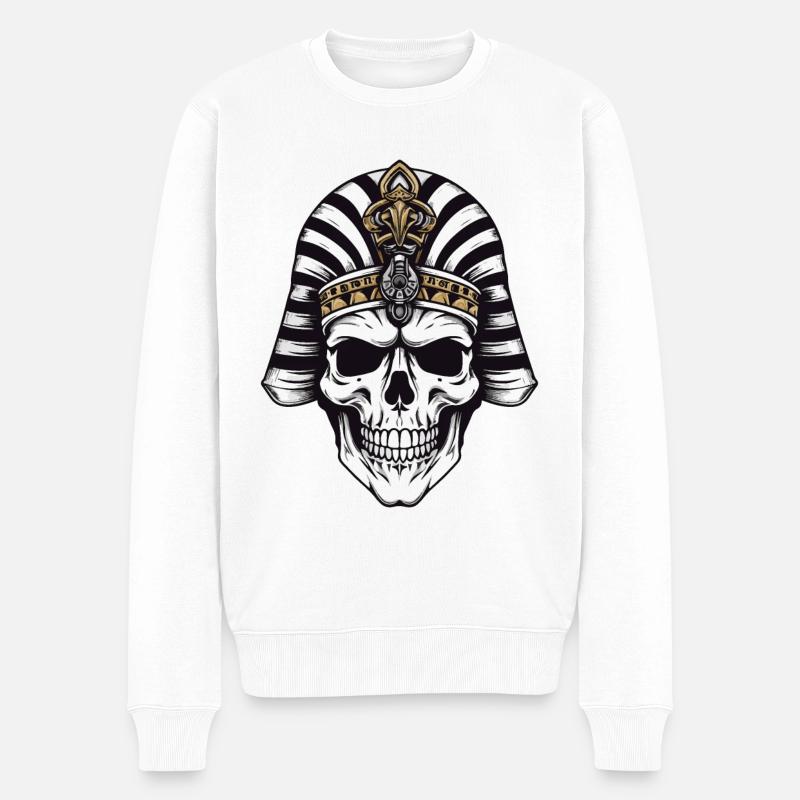 Pharao Totenkopf - Männer Premium Bio Pullover - Weiß