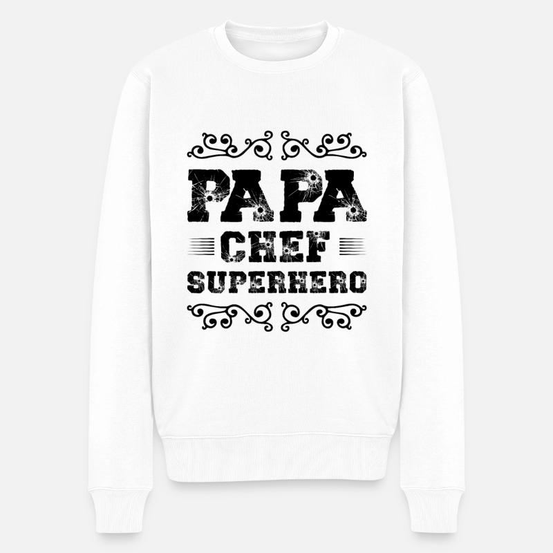 Papa Chef Superheld Dad - Männer Premium Bio Pullover - Weiß