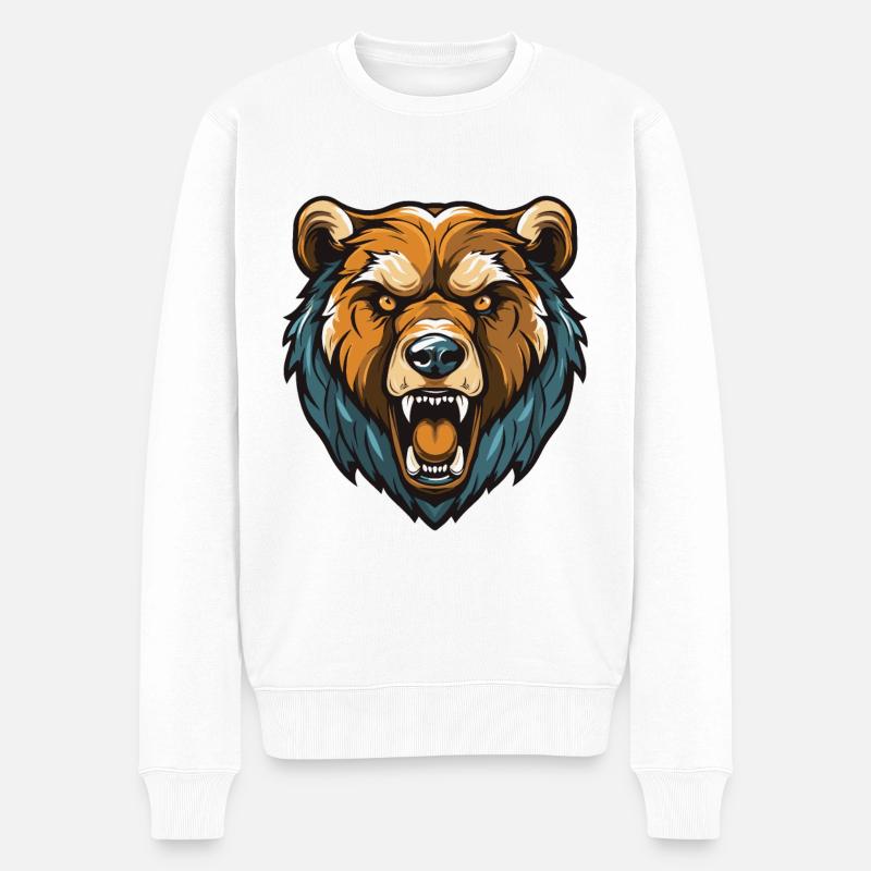Bär Kopf - Männer Premium Bio Pullover - Weiß