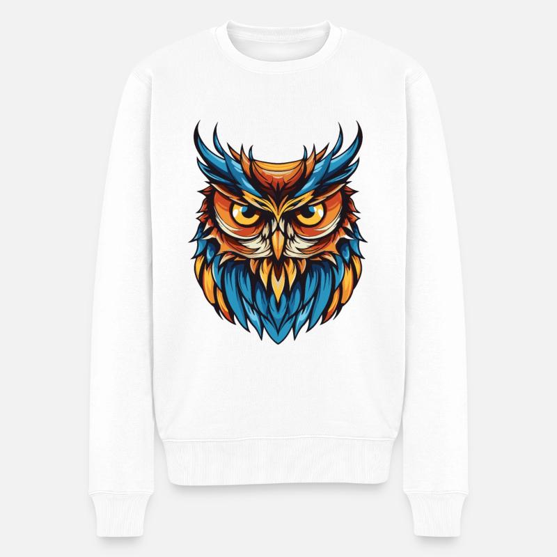 Eule Portrait - Männer Premium Bio Pullover - Weiß