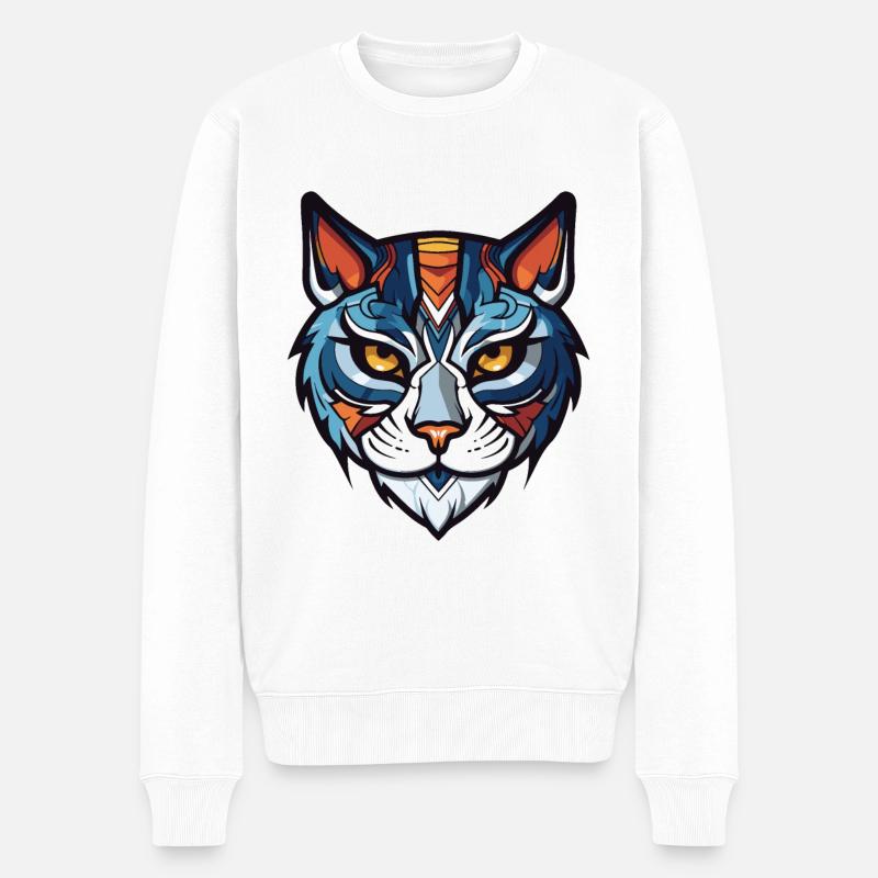 Katze Kopf - Männer Premium Bio Pullover - Weiß