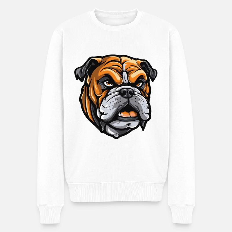 Bulldog Hund Kopf - Männer Premium Bio Pullover - Weiß