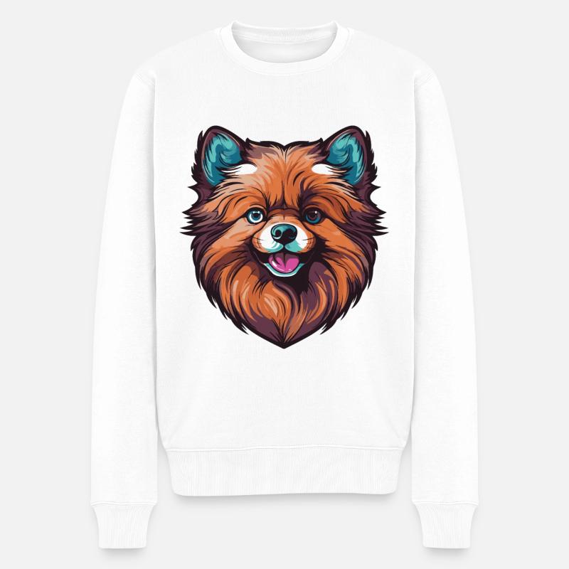 Pomeranian Hund Kopf - Männer Premium Bio Pullover - Weiß