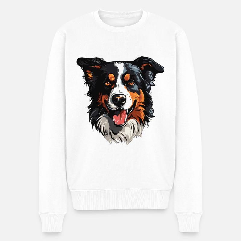 Border Collie Hund Kopf - Männer Premium Bio Pullover - Weiß