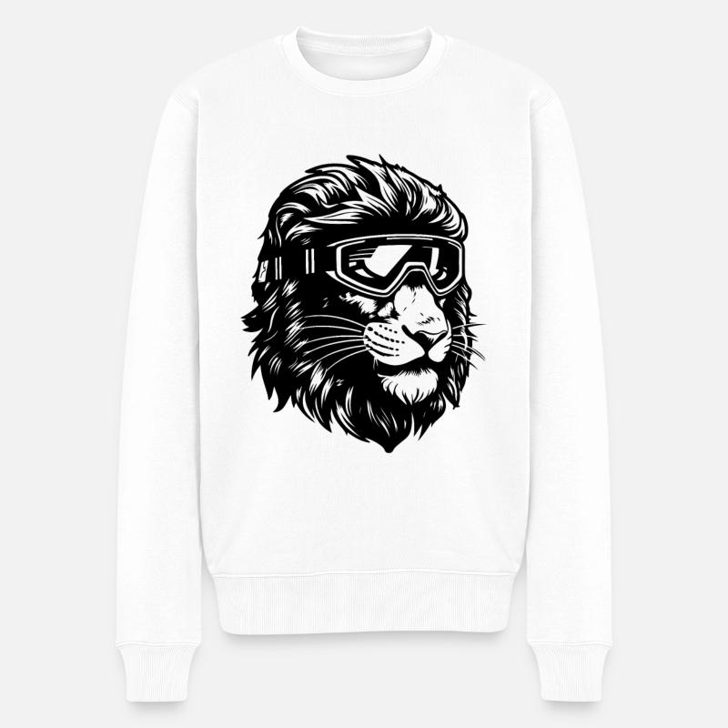 Löwe Ski Brille - Männer Premium Bio Pullover - Weiß