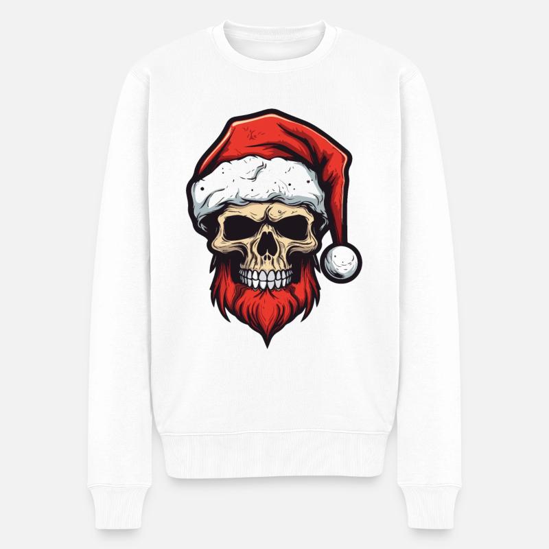 Weihnachtsmann Totenkopf - Männer Premium Bio Pullover - Weiß