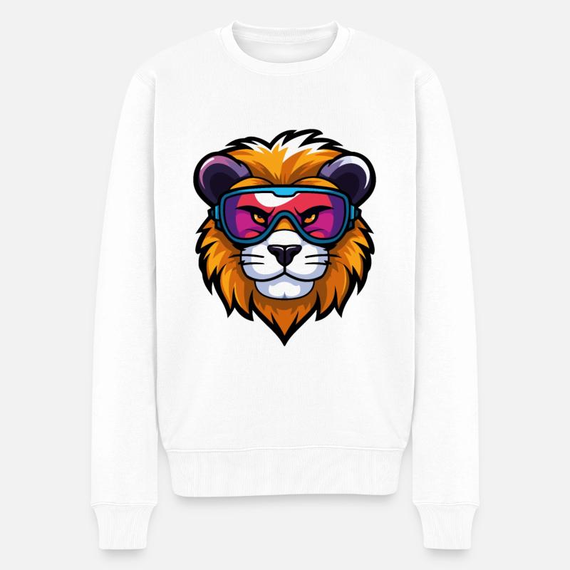 Löwe Ski Brille Comic - Männer Premium Bio Pullover - Weiß