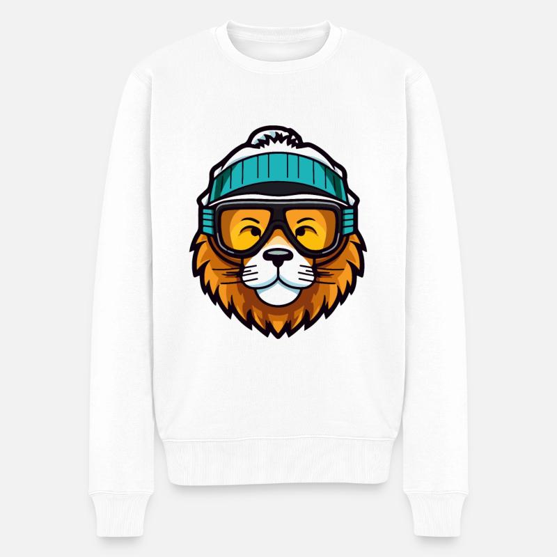 Löwe Snowboard Ski Brille Comic - Männer Premium Bio Pullover - Weiß