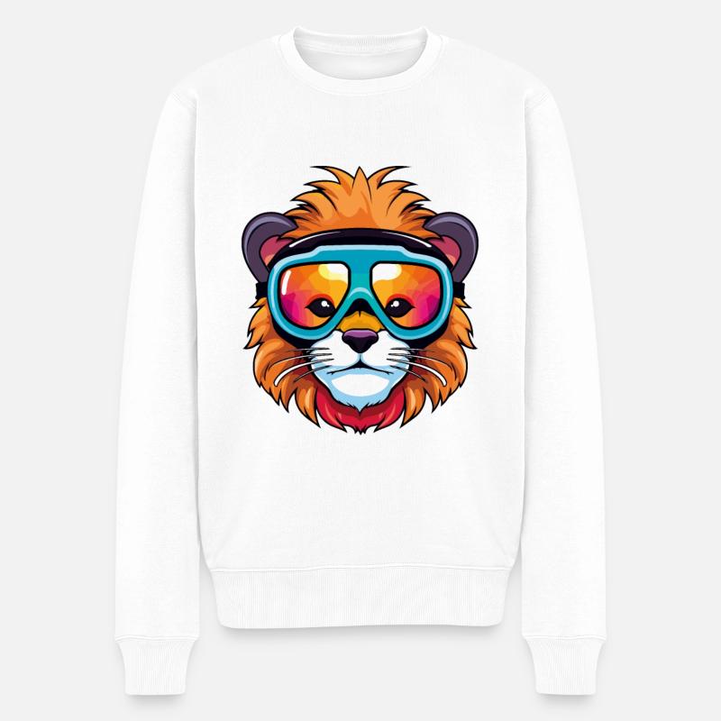 Ski Löwe Snowboarder Comic - Männer Premium Bio Pullover - Weiß