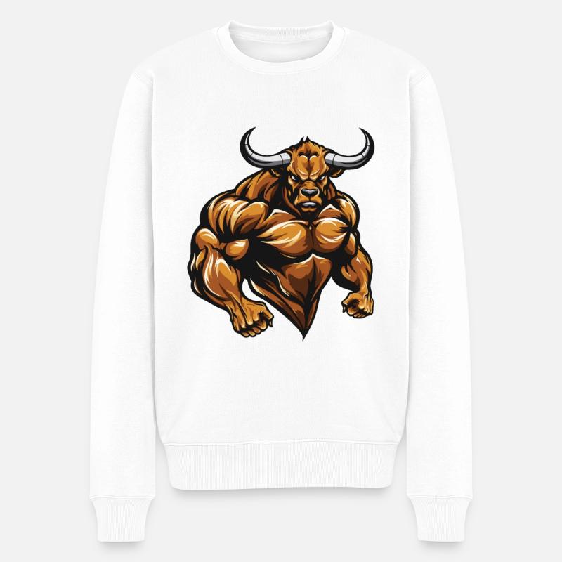 Bulle Stier Muskeln Beast Bodybuilding - Männer Premium Bio Pullover - Weiß