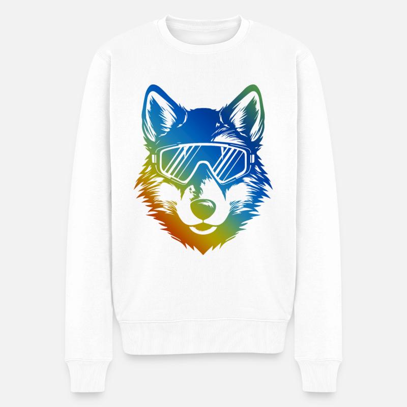 Wolf Ski Brille Bunt - Männer Premium Bio Pullover - Weiß