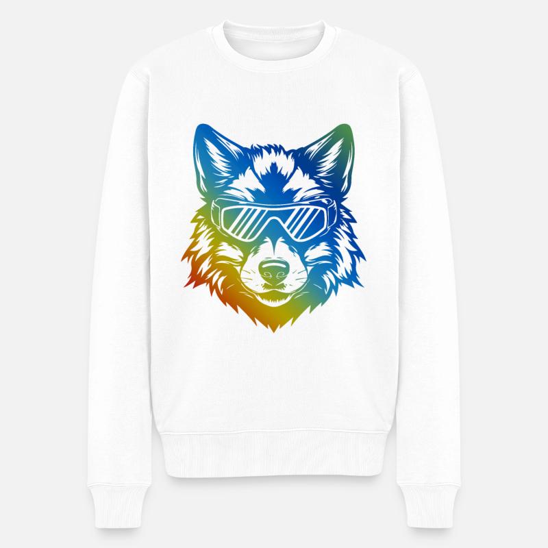Ski Wolf Snowboarder Bunt - Männer Premium Bio Pullover - Weiß