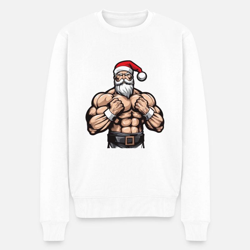 Weihnachtsmann Gym Workout Santa Muskeln - Männer Premium Bio Pullover - Weiß