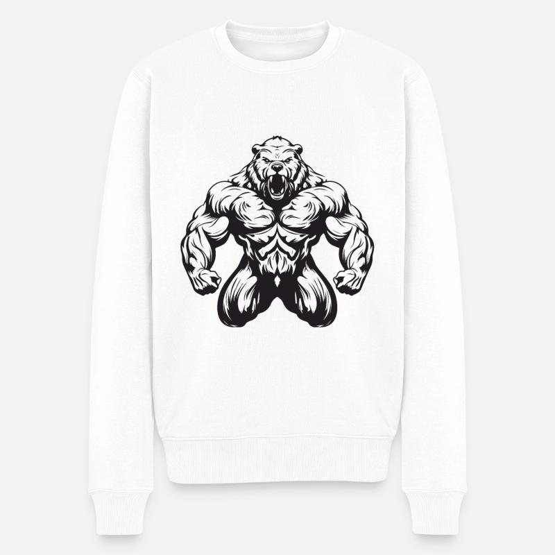 Ours Grizzly Musculation Muscles - Pull Premium bio Homme - blanc