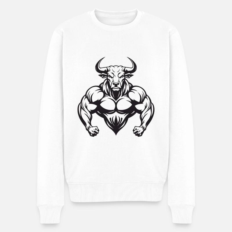 Bulle Stier Muskeln Workout Gym - Männer Premium Bio Pullover - Weiß
