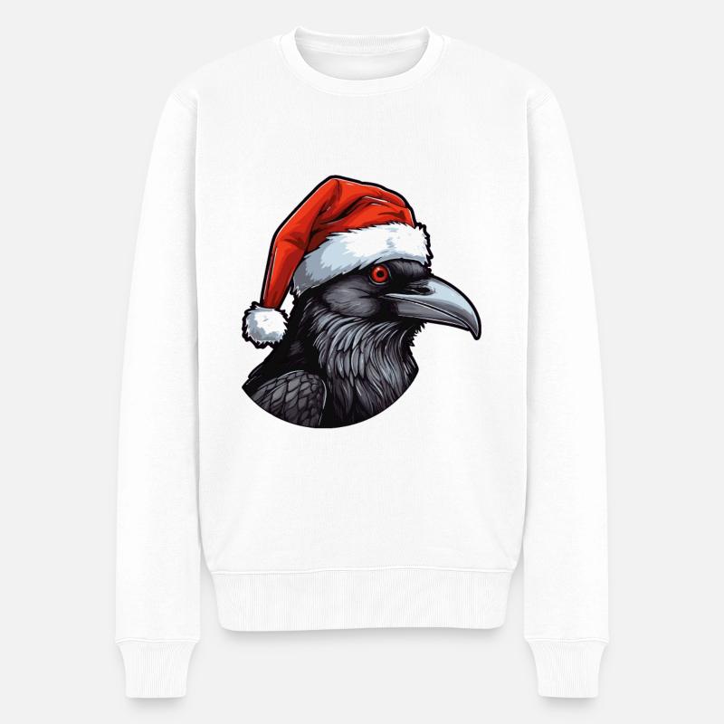 Krähe Kopf Rabe Weihnachten Portät - Männer Premium Bio Pullover - Weiß
