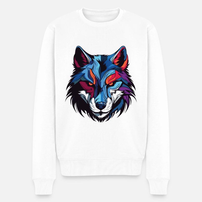 Wolf Kopf - Männer Premium Bio Pullover - Weiß