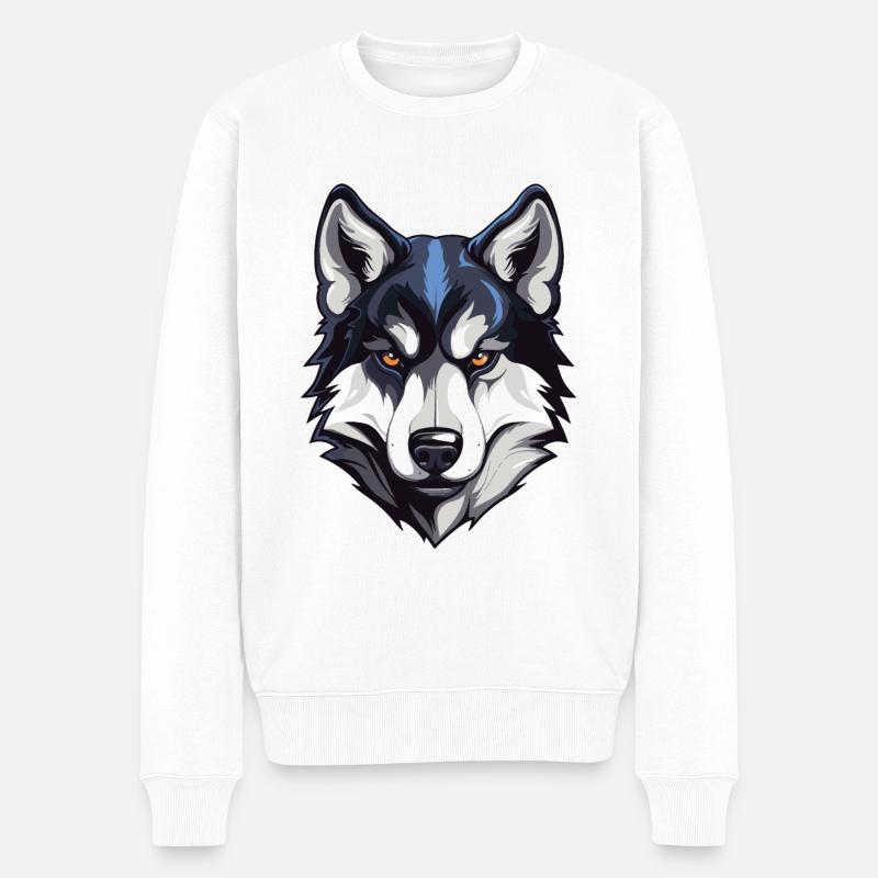 Tête de chien Husky - Pull Premium bio Homme - blanc