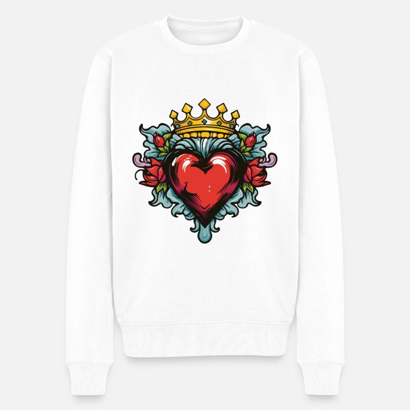 Herz Krone Liebe - Männer Premium Bio Pullover - Weiß