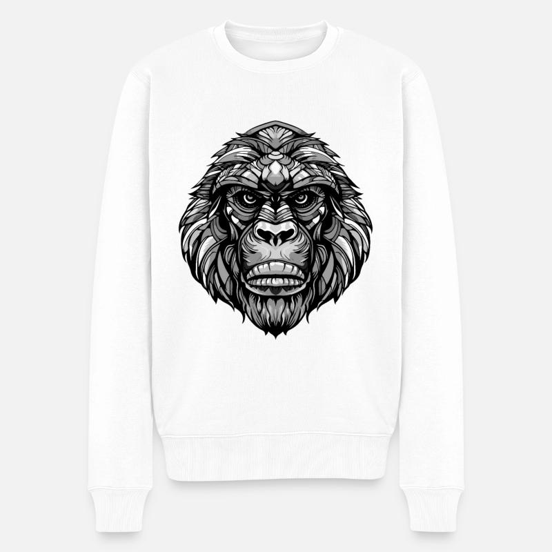 Gorilla Tier Kopf - Männer Premium Bio Pullover - Weiß