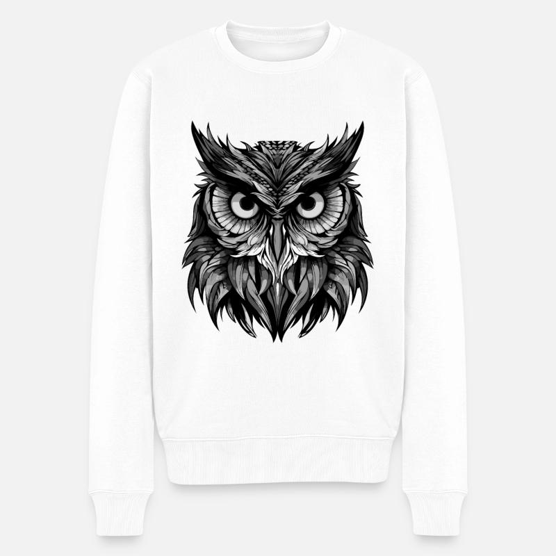 Eule Tier Kopf - Männer Premium Bio Pullover - Weiß
