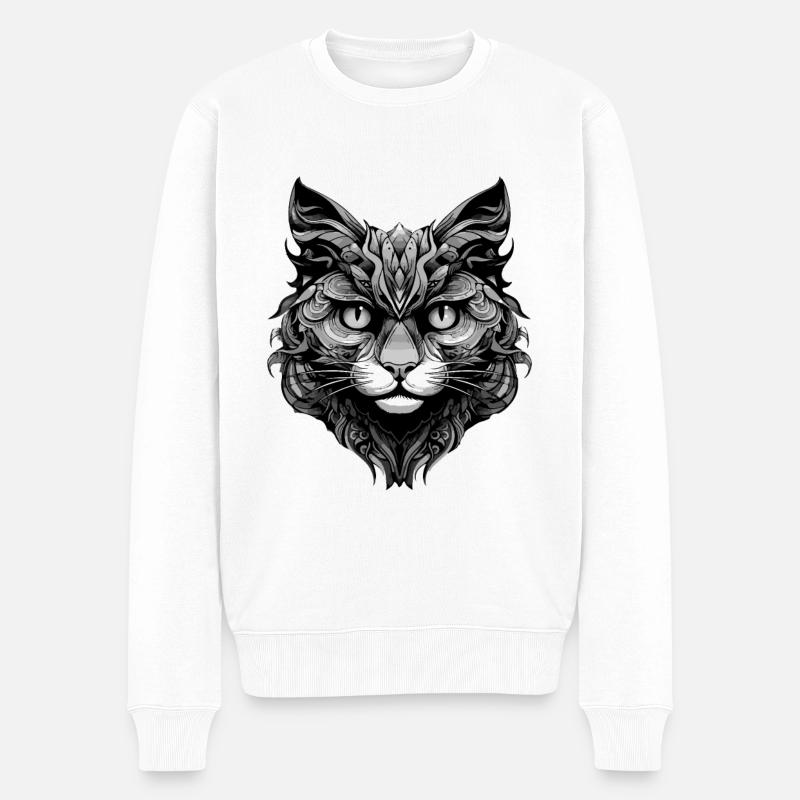 Katze Tier Kater - Männer Premium Bio Pullover - Weiß