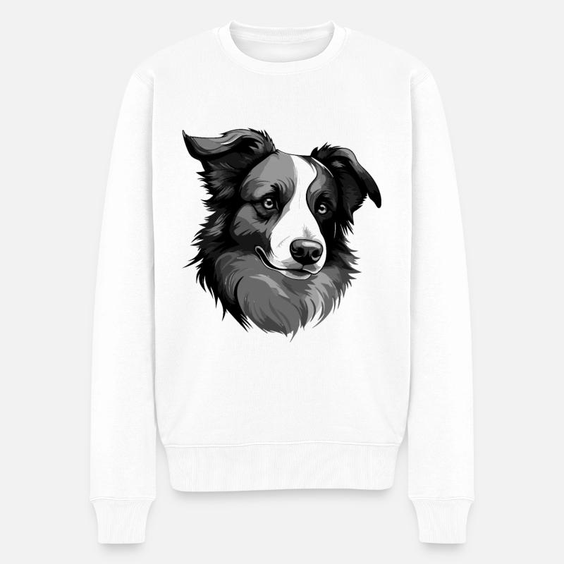 Portrait de chien Border Collie - Pull Premium bio Homme - blanc