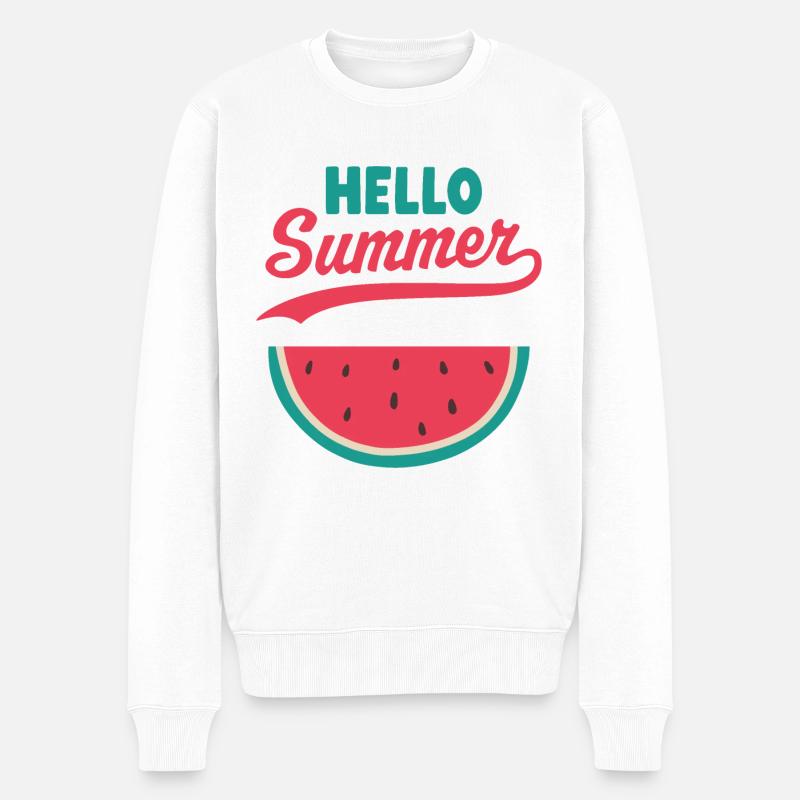 Hallo Sommer Wassermelone - Männer Premium Bio Pullover - Weiß