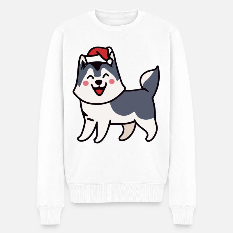 Husky-Weihnachtsmann Hund Malamute - Männer Premium Bio Pullover - Weiß