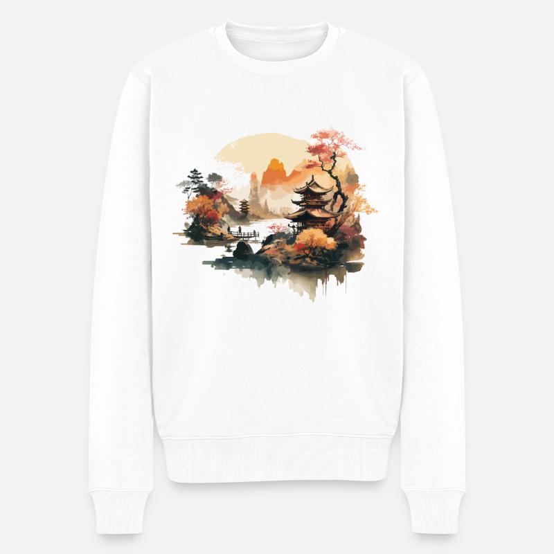 Aquarelle asiatique - Pull Premium bio Homme - blanc