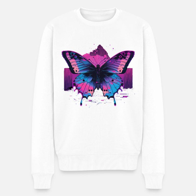 Vaporwave Ästhetischer Schmetterling - Männer Premium Bio Pullover - Weiß