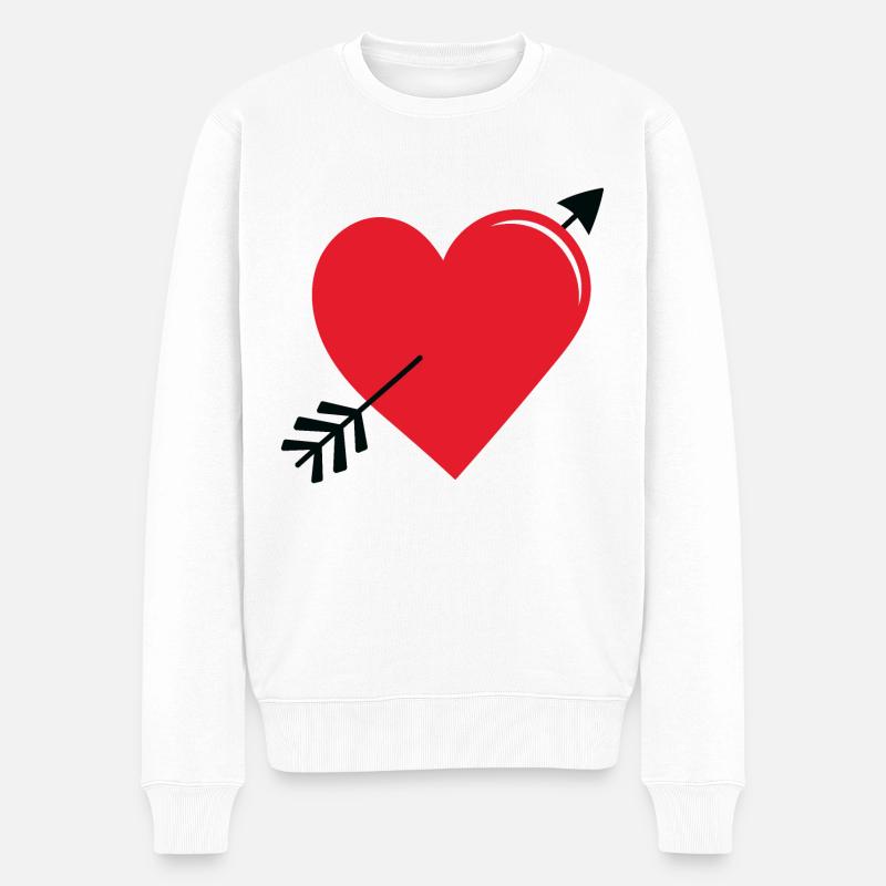 Rotes Liebesherz mit Pfeil - Männer Premium Bio Pullover - Weiß