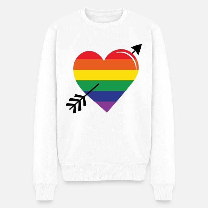 Flèche arc-en-ciel coeur fierté - Pull Premium bio Homme - blanc