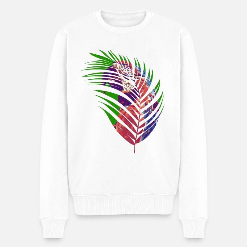 Papagei im Blatt - Männer Premium Bio Pullover - Weiß