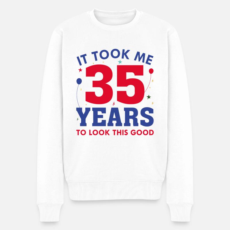 Ich brauchte 35 Jahre, um so gut auszusehen - Männer Premium Bio Pullover - Weiß