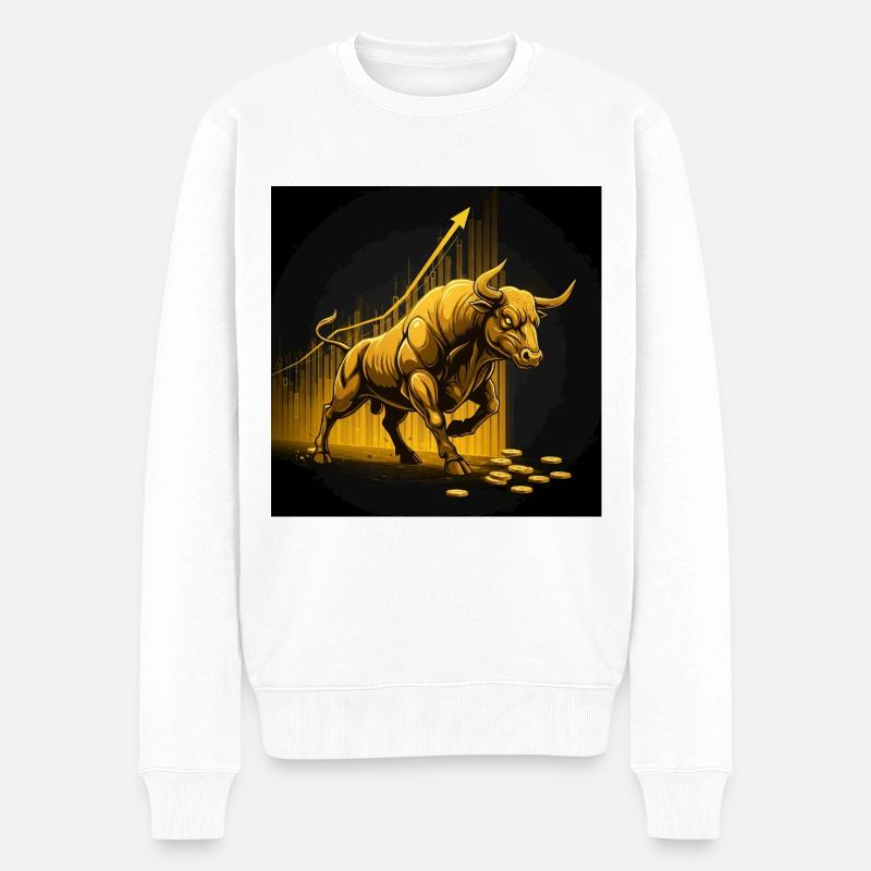 Goldener Bulle - Erfolg, Reichtum, Geld, Börse - Männer Premium Bio Pullover - Weiß