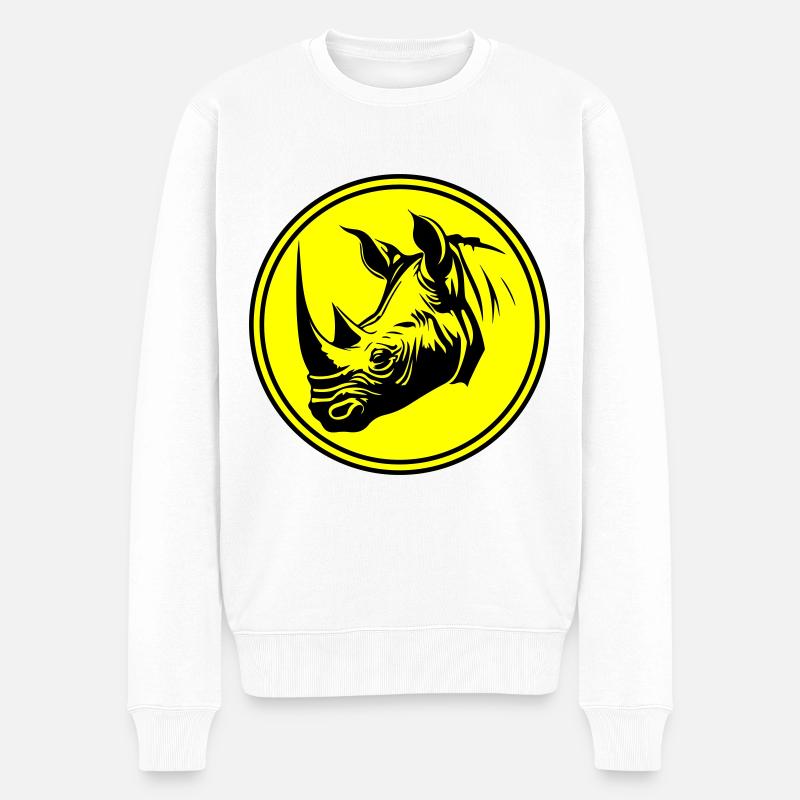 Nashorn Tier Silhouette - Männer Premium Bio Pullover - Weiß